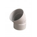 White NDS 6P03 6-inch PVC 45° hub x hub elbow, solvent-weld sewer and drainage fitting, angled product view showing hub ends.