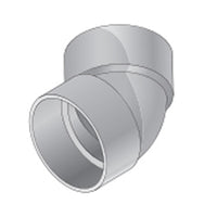 Close-up of NDS 6P03 6 in. PVC 45° elbow showing hub ends and curvature for sewer and drainage, white finish.