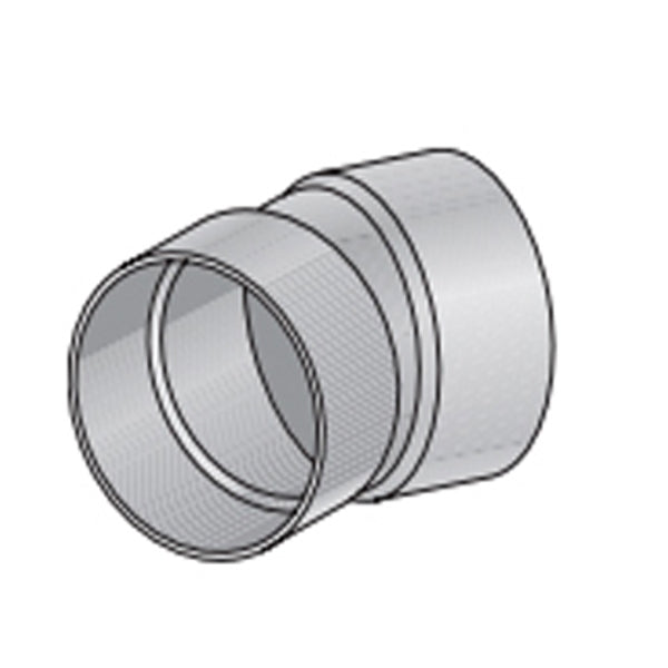 Angled close-up of the NDS 6P04 6-inch PVC 22.5° elbow, white hub x hub design visible, highlighting wall thickness and socket profile.