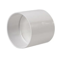 NDS 6P05 6 in. white PVC hub x hub sewer and drain coupling, front view on white background showing smooth hub interior and wall thickness.