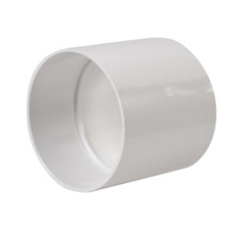 NDS 6P05 6 in. white PVC hub x hub sewer and drain coupling, front view on white background showing smooth hub interior and wall thickness.