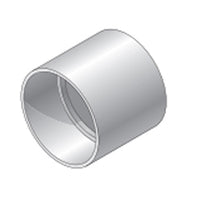 Close-up of NDS 6P05 6 in. PVC coupling showing exterior profile and hub dimensions for solvent-weld hub connections and installation alignment.