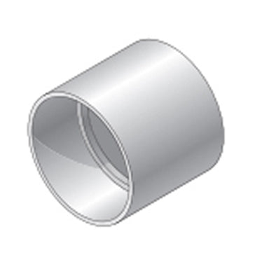 Close-up of NDS 6P05 6 in. PVC coupling showing exterior profile and hub dimensions for solvent-weld hub connections and installation alignment.
