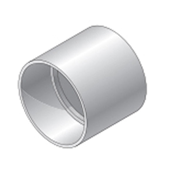 Close-up of NDS 6P05 6 in. PVC coupling showing exterior profile and hub dimensions for solvent-weld hub connections and installation alignment.