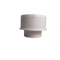 Close-up of NDS 6P07 white PVC reducer coupling showing 4" and 6" socket ends, smooth solvent-weld surfaces, and outer profile.