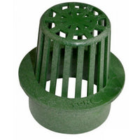 Green 3-inch NDS Atrium dome grate shown from above, highlighting open slots and domed profile for debris protection and drainage.