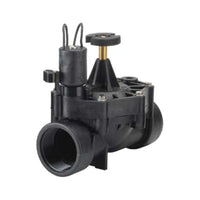 Irritrol 700-1.5 UltraFlow 1.5-inch electric globe valve, glass-reinforced nylon body with 24 VAC solenoid and visible filter screen, studio product view.