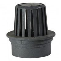 Side-view of NDS 3-inch gray atrium grate showing dome height and underside connection area that fits 3-inch pipe and fittings.