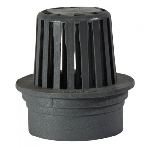 Side-view of NDS 3-inch gray atrium grate showing dome height and underside connection area that fits 3-inch pipe and fittings.