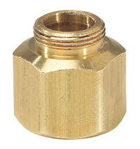 Close-up of Weathermatic brass shrub nozzle adapter showing 1/2" IPS female inlet and milled exterior finish, product on white background, clear detail.