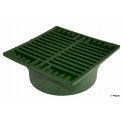 Top view of NDS 772 7 in. green square drainage grate showing diagonal pattern and drop-in design for 6 in. fittings.