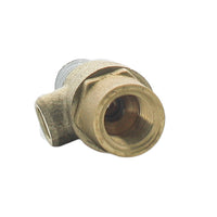 Close-up of Febco 781-075LL test cock threads and seat, showing 1/4" male and 1/4" female fittings and thrust washer seating components.