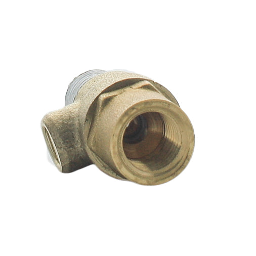 Close-up of Febco 781-075LL test cock threads and seat, showing 1/4" male and 1/4" female fittings and thrust washer seating components.