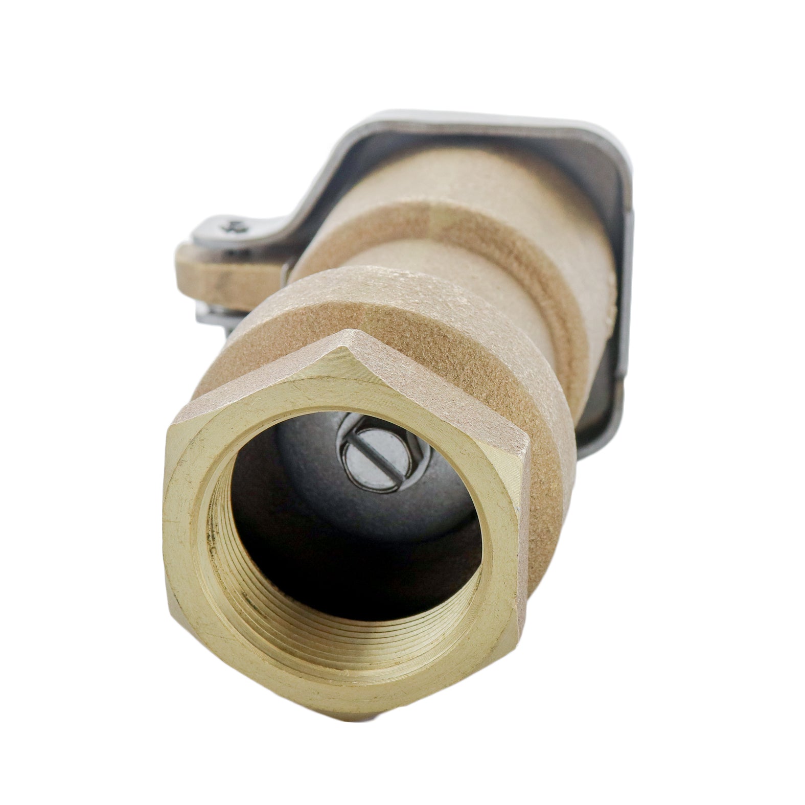Top-down view of Rain Bird Model 7 quick-coupling valve with metal cover removed, illustrating the key engagement area and internal spring.