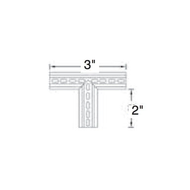 Close-up top view of NDS 8371 Micro Channel Tee white PVC, highlighting recessed slot grate and molded connection points for couplings.