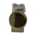 Front view of sand-colored NDS Micro Channel end outlet (SKU 8462) showing spigot opening and molded attachment tabs in durable PVC construction.