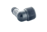 Toro 850-32 elbow displayed at an angle to show male pipe thread and barb side-by-side, suitable for PVC to Funny Pipe connections.