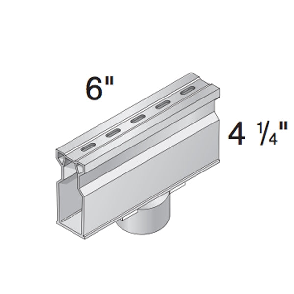 Side view of NDS Micro 1.5-inch Sch 40 spigot bottom outlet in grey (SKU 8503), showing spigot outlet, flange and compact profile for tight installations.