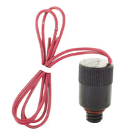 Front-angle view of Toro Flo‑Pro solenoid assembly (model 89-0114), threaded 24V coil with attached wire leads and visible plunger.