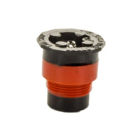 Front view of Toro MPR Plus 89-1500 pressure-compensating end-strip nozzle in orange, showing outlet and snap-in screen detail for filtration.
