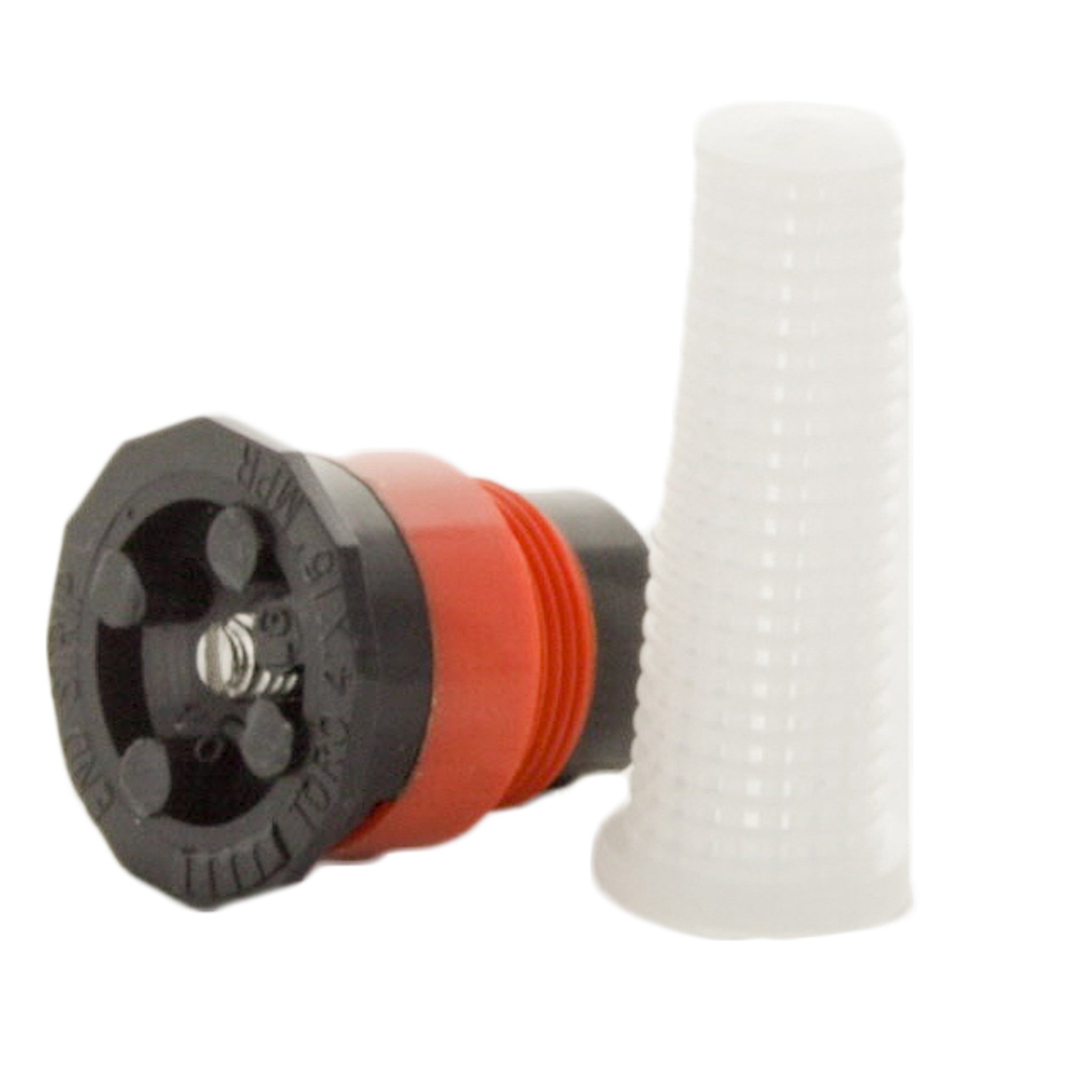 Group view of Toro MPR Plus nozzles including the 89-1500 end-strip piece, showing color-coded orange specialty pattern for quick field sorting.