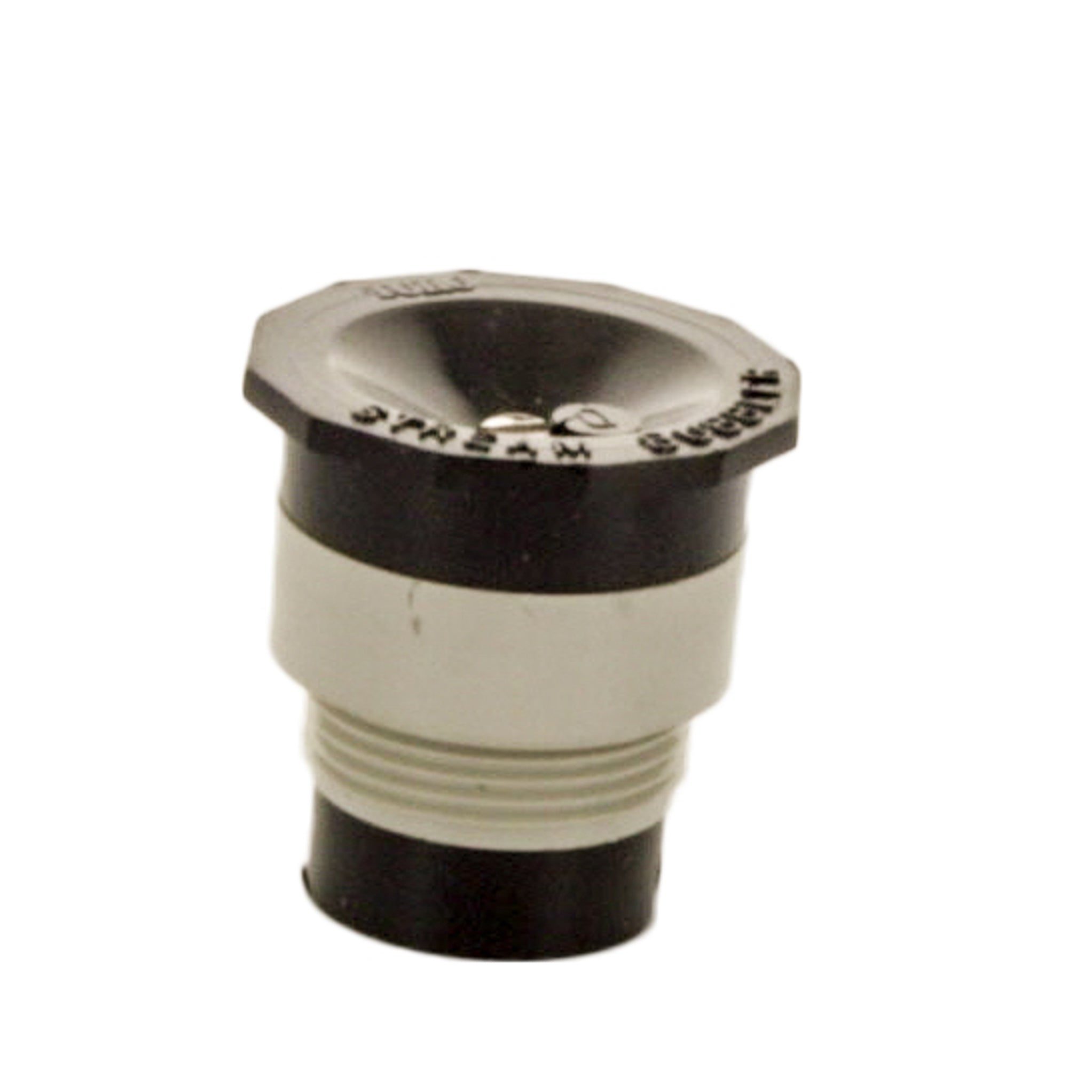 Close-up of Toro 89-1806 SB-90 stream bubbler nozzle showing angled 90° outlet and compact low-profile body, white plastic finish.