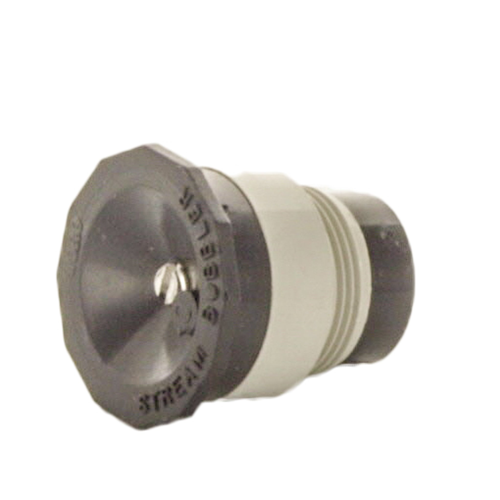 Top and side view of the Toro SB-90 bubbler nozzle illustrating stream outlet and attachment base for Toro spray bodies and risers.