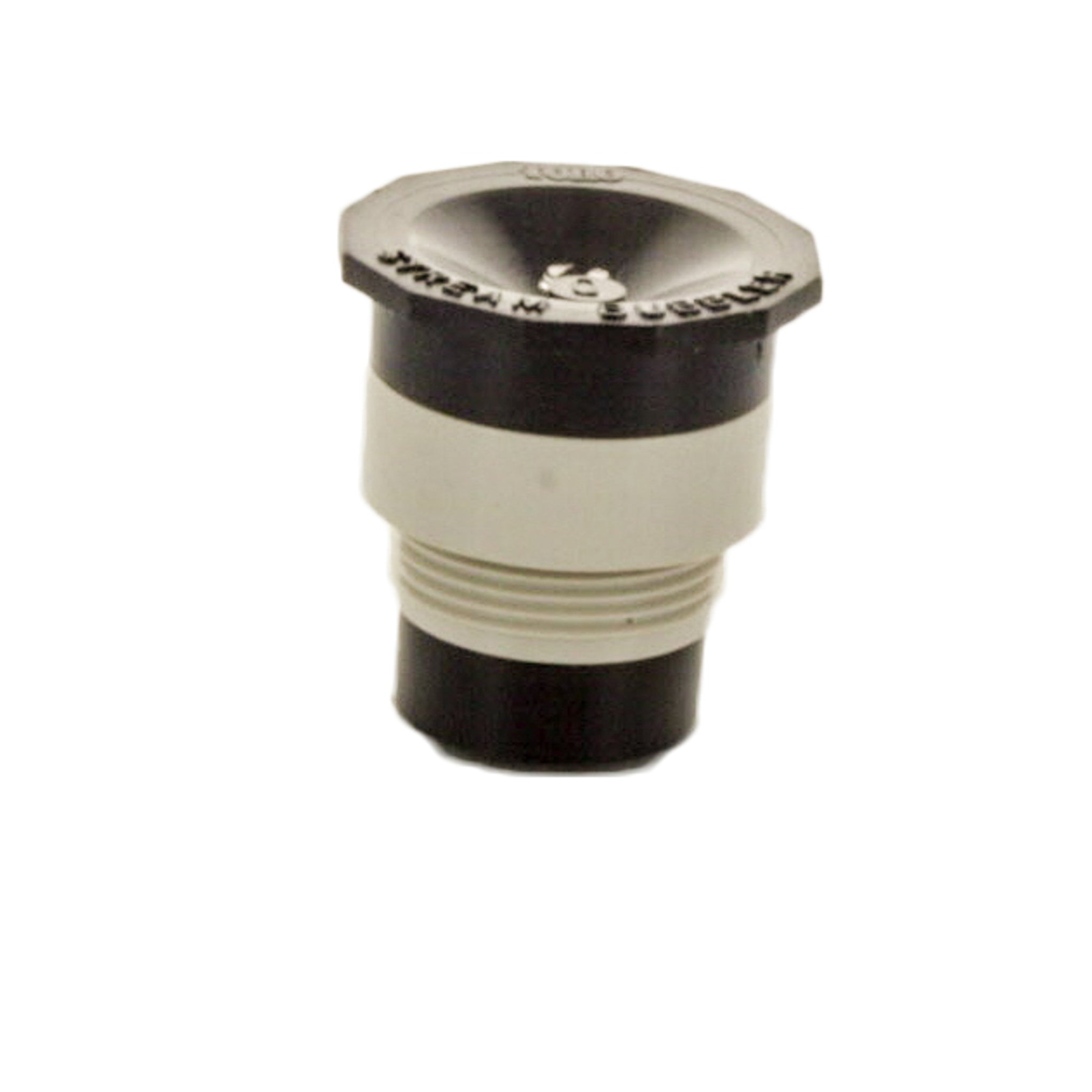 Top view of Toro 570 SB-90-PC2 stream bubbler nozzle showing compact body, pressure-compensating outlet and 90° orientation on white background, product detail.