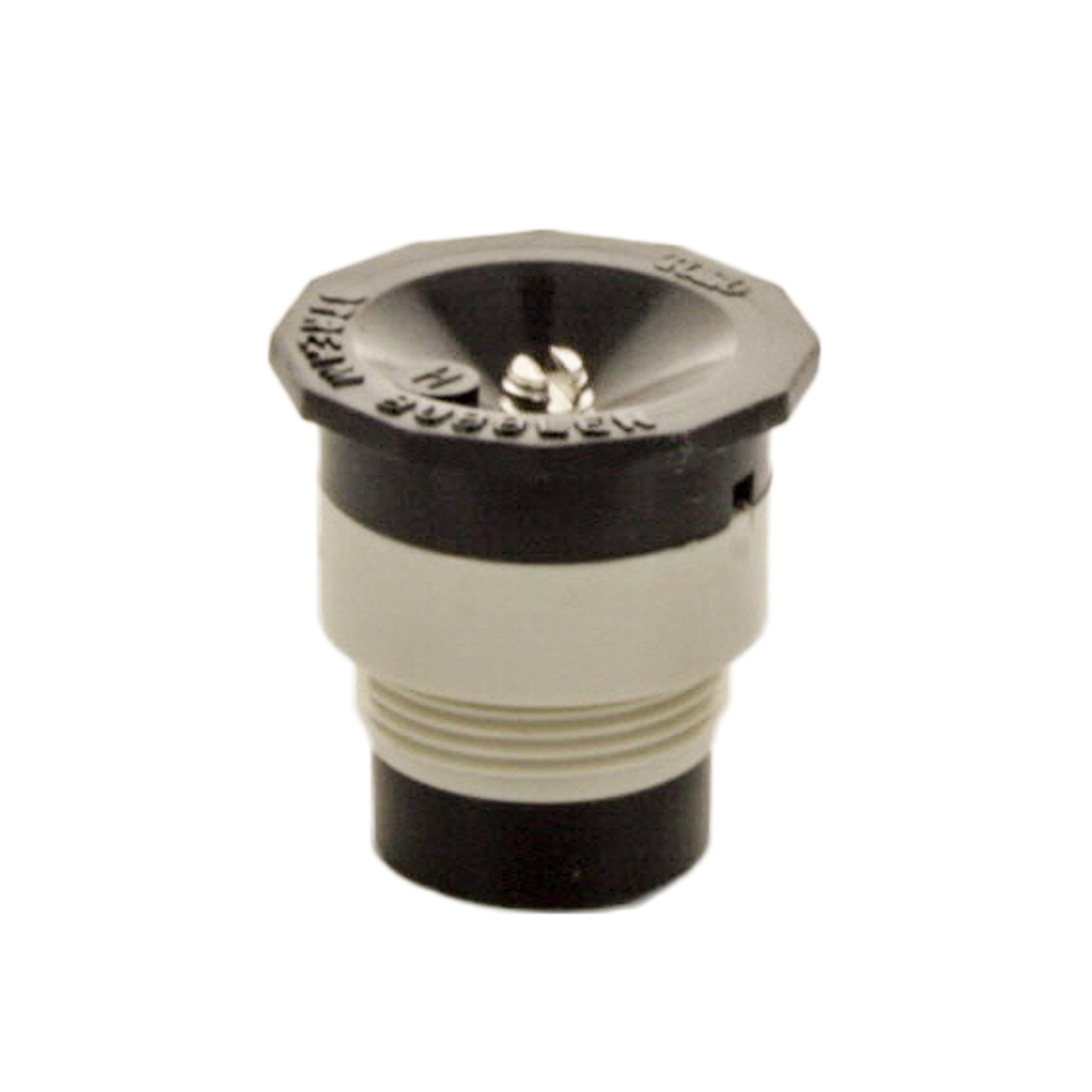 Close-up of Toro 570 MPR Stream Bubbler nozzle SB-180-PC2 (part 89-7875) showing the black plastic nozzle head and male threaded base on white background.
