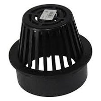 Front view of NDS 6" black Atrium Grate, raised-dome HDPE cover with 1/4" openings and 3.88" top diameter for Spee-D basin fit.