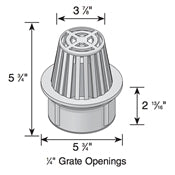 Close-up of NDS 90S 6-inch sand atrium grate highlighting dome vents and 1/4-inch openings, demonstrating fit for 6-inch sewer and drain pipe applications.