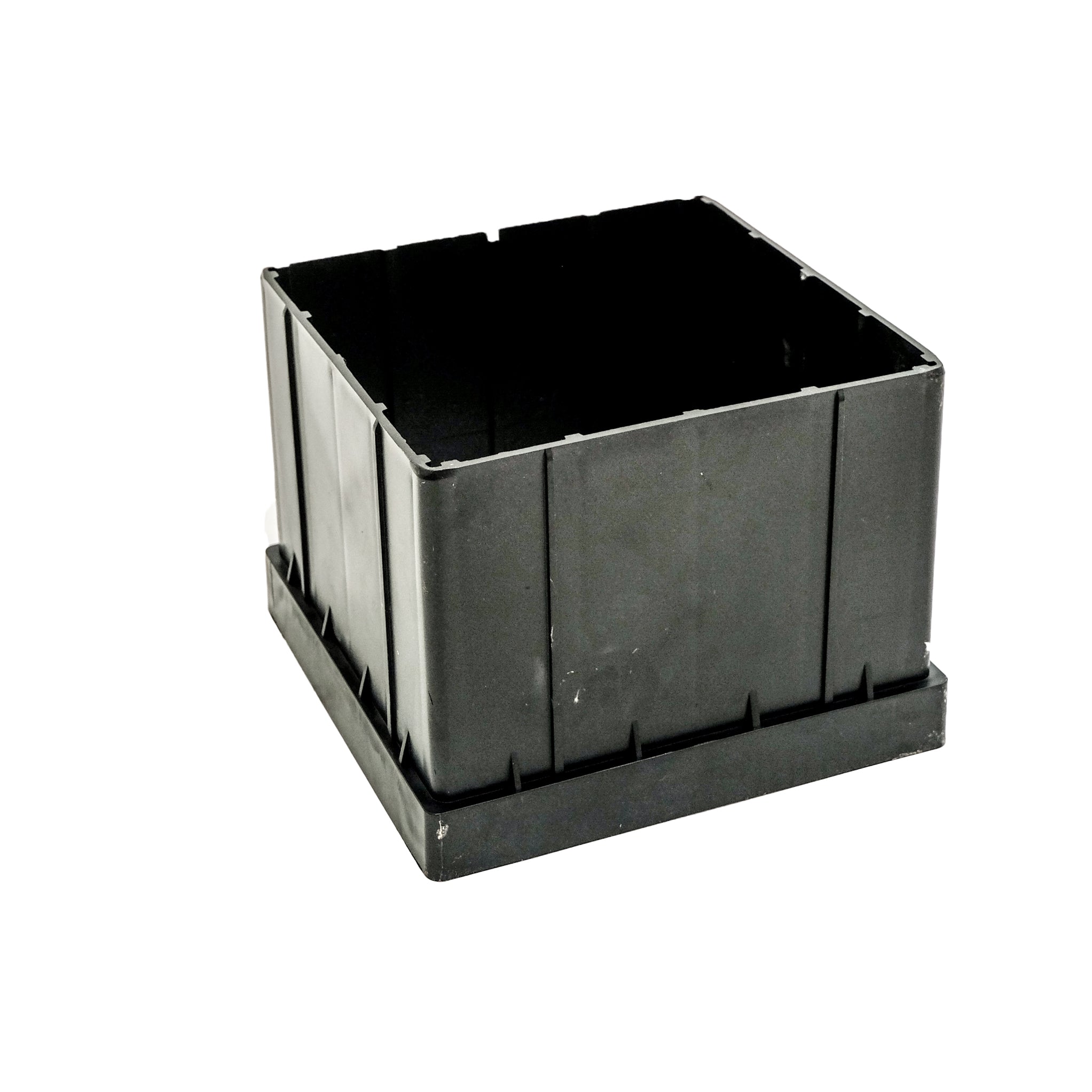 Top view of NDS 916 catch basin riser in black styrene showing square 9 x 9 inch opening and tapered interior profile.