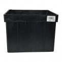 Front view of NDS 916 black 9 x 9 x 6 inch catch basin riser showing tapered styrene body and outlet openings for pipe connections.