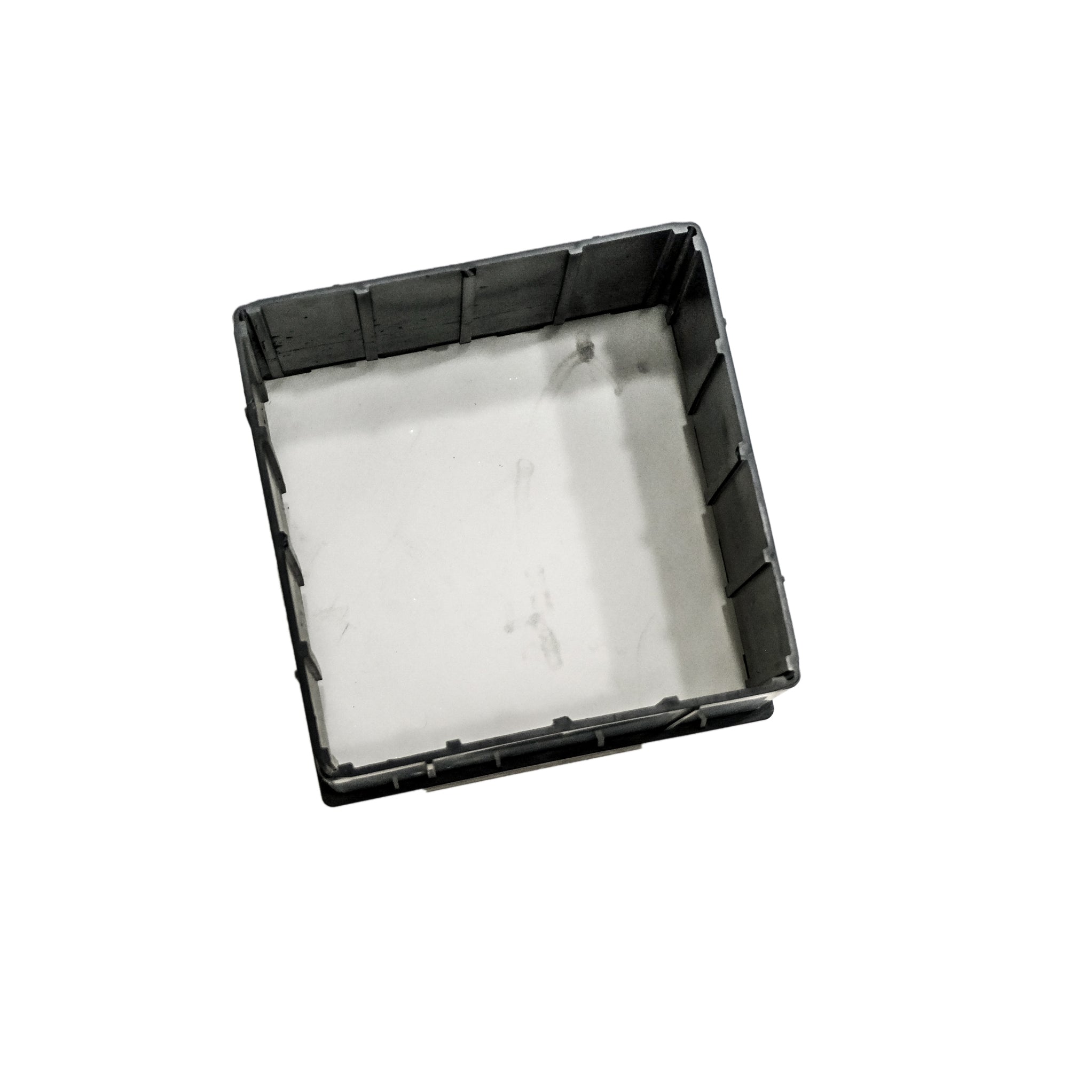 Side profile of NDS 916 9 x 9 x 6 inch riser highlighting stackable design and outlet knockouts for universal adapters.