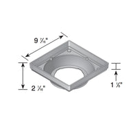 Angled view of NDS 930 9 x 9 in. black low-profile catch basin adapter illustrating the underside connection area for NDS universal outlets.