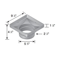 Top-down view of NDS 932 9 in. square low-profile adapter in black, showing the 9-1/2 in. opening and inner tapered profile for 6 in. connections.