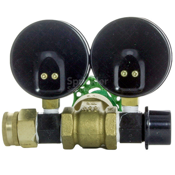 Side view showing Toro 995-01 threaded connection and compact housing designed for 1" (25 mm) and smaller irrigation lines; ideal for field testing.