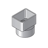 Top/front view of NDS 9P06 white PVC downspout adapter, illustrating downspout inlet and 4" S&D hub connection for installation