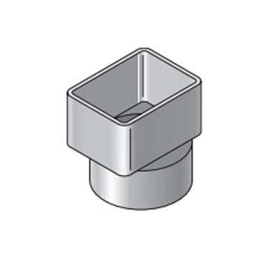 Front-angle view of the NDS 9P10 white PVC offset adapter highlighting the offset profile, solvent-weld hub and the 4"x6" downspout connection to a 6" S&D hub.