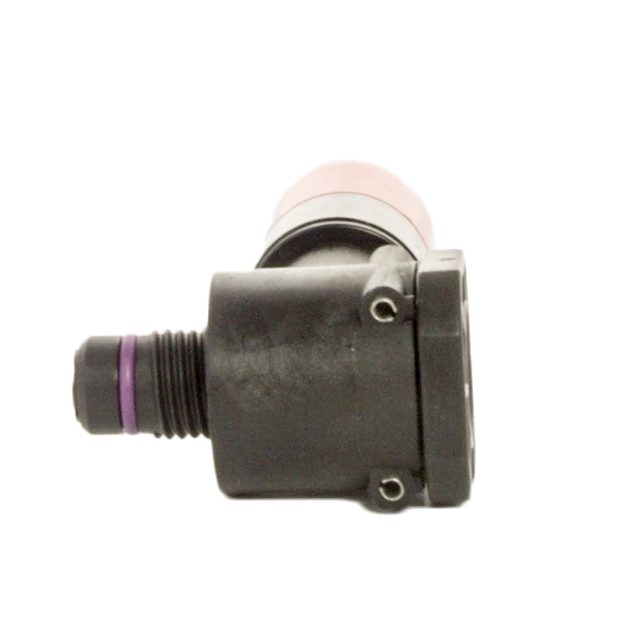 Side profile of Hunter Accu-Sync showing compact length of approximately 4.5 inches and installation-ready threaded fitting for Hunter valves.