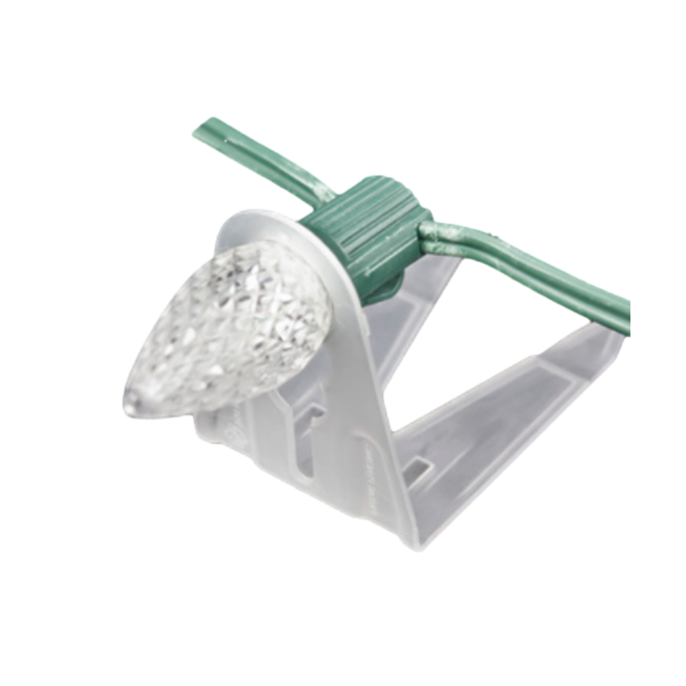 Packaged view of American Lighting premium shingle tabs showing resin clips; compatible with C6/C7/C9 sockets. Case of 500.