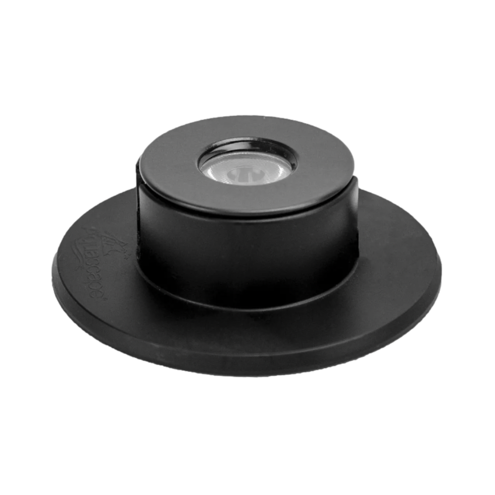 Single Aquascape 1W LED waterfall puck light shown with removable base, die-cast metal housing, 3000K warm white output and 14.5' cord.