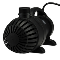 Side profile of AquaSurge pump highlighting rotational ball output, 1.5-inch discharge and durable, corrosion-resistant pump housing.