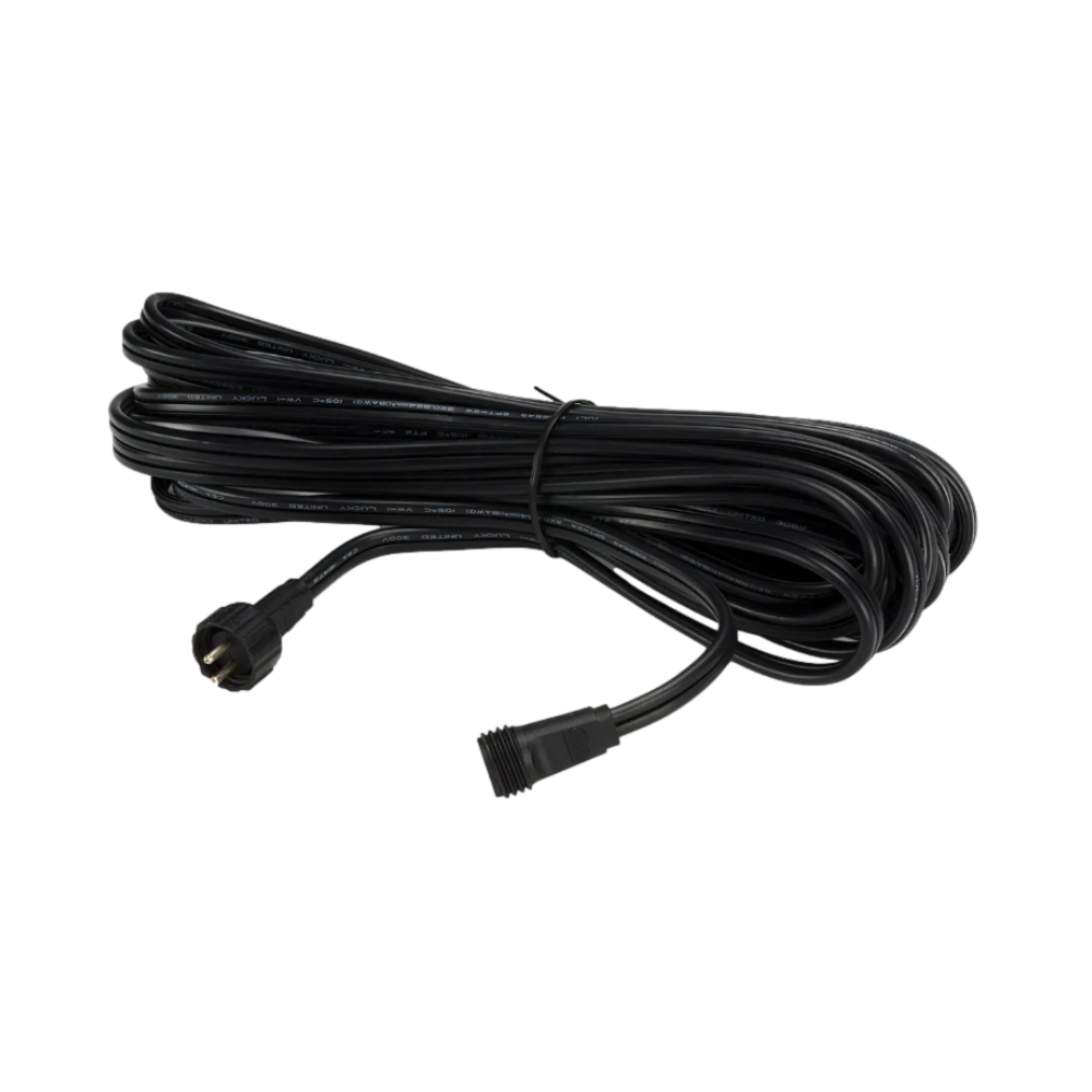 Coiled 25-foot Aquascape low-voltage extension cable with quick-connect fittings visible at both ends on white background