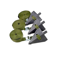 Arborbrace ATG-R kit: three nylon arrow anchors with nickel‑plated tension cam buckles and 12‑ft UV‑coated polypropylene webbing in green/gray.