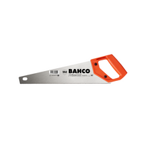 Front view of Bacho S300 14 in. handsaw blade and fine hardpoint fleam teeth, highlighting cutting edge geometry