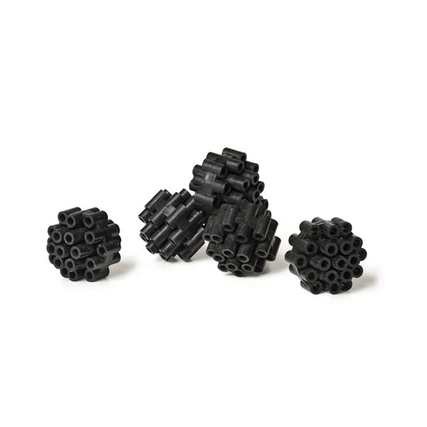 Photo of 150 bio-balls (1.5-inch) in box - lightweight plastic filter media for pond biological filtration.
