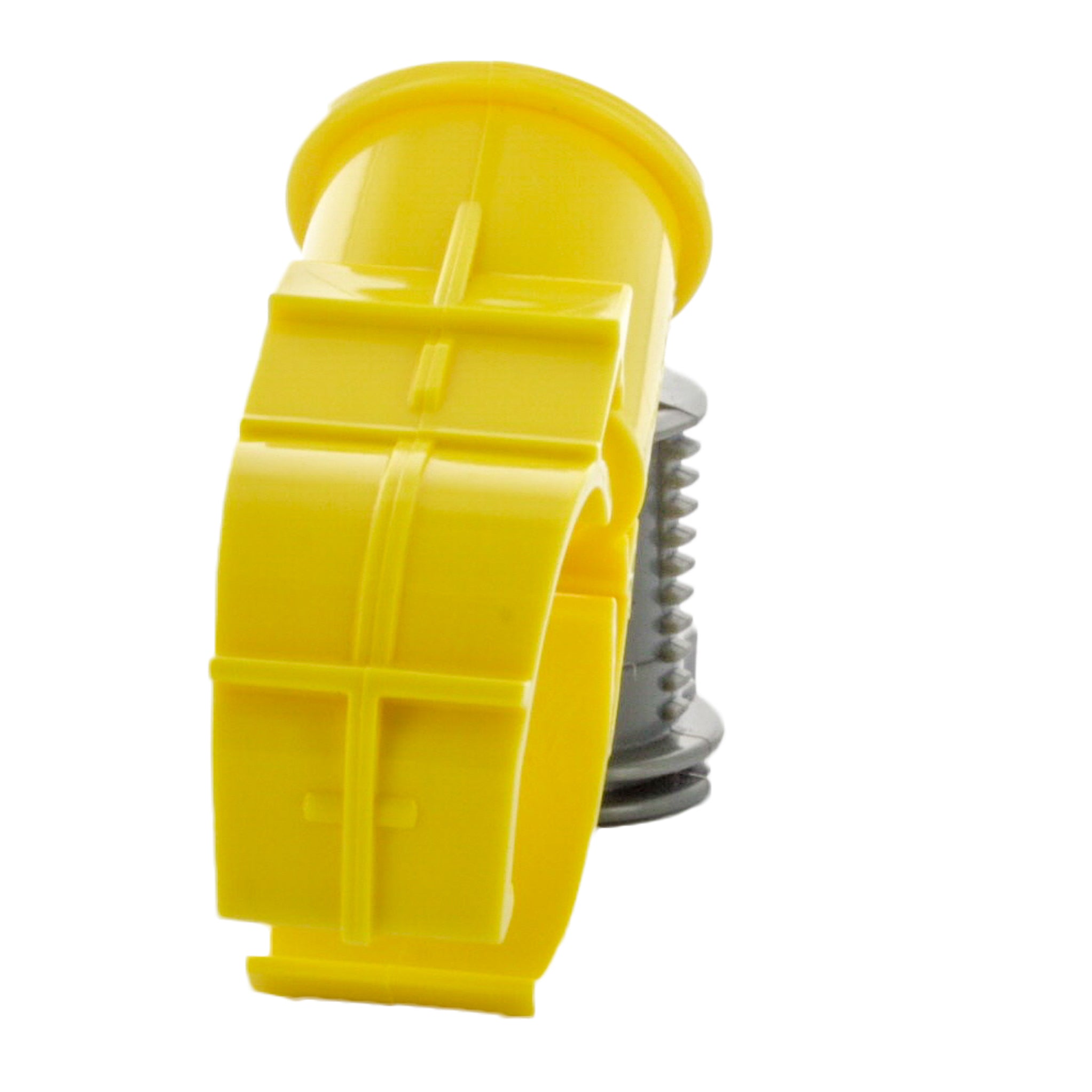 Side view of Blazing BS12750 poly saddle focusing on the barbed outlet and threaded 3/4" FPT connection for tubing and adapters.