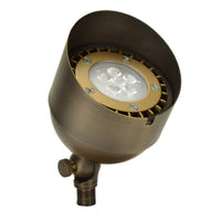 Weathered Brass Unique Bishop up light fixture, solid brass housing and adjustable directional head for landscape uplighting (front-angle view).