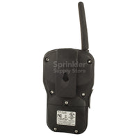 Angled view of Irritrol CL-R1 transmitter highlighting mounting points, ergonomic grip, and sealed enclosure suitable for outdoor use.